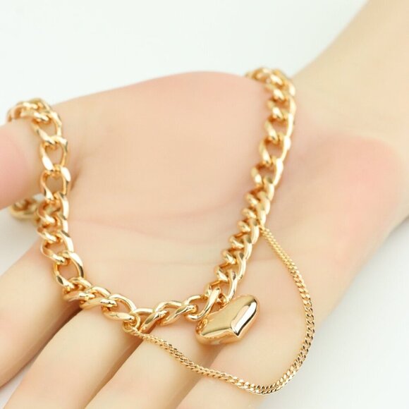 Chunky Yellow Gold Chain Necklace with Heart , XPNL0300 - Picture 5 of 12